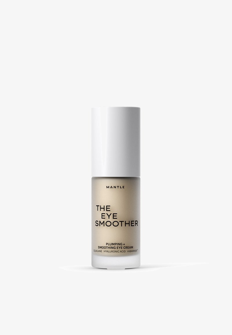 Cylindrisk flaske med Mantle The Eye Smoother opstrammende og udglattende øjencreme med squalane, hyaluronsyre og mBarrier-ingredienser.