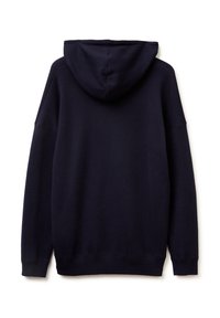 Marineblauwe hoodie met een ontspannen pasvorm, lange mouwen en ribgebreide manchetten en zoom. Gelaagde stof met een gladde afwerking.