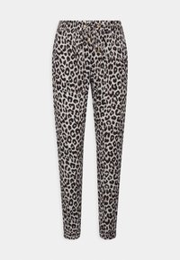 Leopardprint broek van lichtgewicht stof. Heeft een elastische taille met een trekkoord en accentueringen in goudkleur. Slim fit ontwerp.