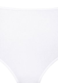 Mutande alte in cotone bianco, caratterizzate da una texture liscia, copertura totale e senza motivi o accenti visibili, con un design semplice.