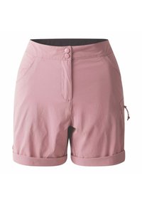 Rosa Shorts aus leichtem Material, mit einem Reißverschluss vorne, zwei seitlichen Taschen und umgeschlagenen Säumen mit verstellbaren Kordelzügen.