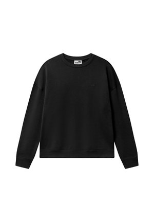 Czarna bluza z okrągłym dekoltem, długimi rękawami i małym wyszywanym logo na lewej piersi, oznaczona napisem "KUBOTA" wewnątrz kołnierza.