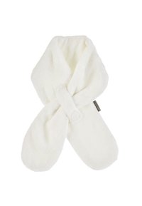 White plush robe with a soft texture, featuring a tied closure and a loop for hanging. Simple design, no patterns or additional accents.