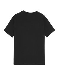 T-shirt noir à manches courtes, fabriqué en tissu de coton lisse. Présente un col rond classique et un design simple et sans ornement.