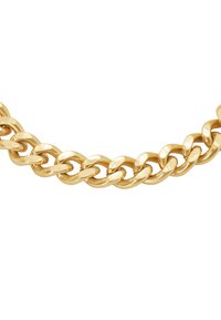 Kette aus goldfarbenem Metall mit ineinander verknüpften ovalen Gliedern und einem polierten Finish, das eine glatte, glänzende Textur und eine gleichmäßige Farbgebung zeigt.