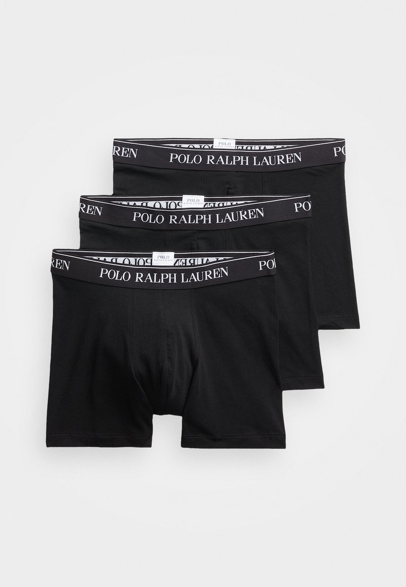 Boxer-briefs en coton noir, avec une large ceinture élastique portant la marque "POLO RALPH LAUREN", vendus par lot de trois.