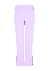Šviesiai violetinės, priglundančios kelnės iš lygaus, tamprus audinys. Su šoninėmis įpjovomis apvaduose ir plokščiu juosmeniu su užpakalinėmis kišenėmis.