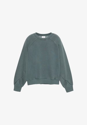 Groene sweatshirt van een katoenmix, met een ronde hals, raglanmouwen en geribbelde zoom. Zachte textuur met minimale stikdetails.