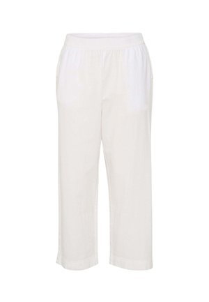 Pantalon blanc ample et court avec taille élastique et poches latérales, présenté sur un fond blanc uni.