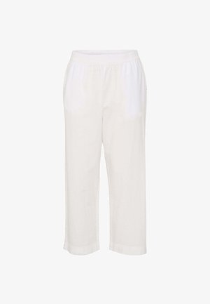 Pantalon blanc ample et court avec taille élastique et poches latérales, présenté sur un fond blanc uni.
