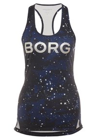 Musta ja laivastonsininen tankkitoppi, jossa on galaksikuosi ja racerback-malli. Edessä hopeakirjaimilla teksti "BORG".