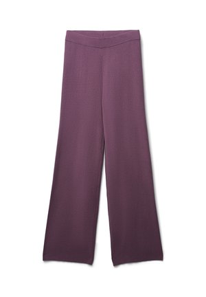 Bequeme, weite Hosen aus weichem, dehnbaren Stoff in einem tiefen lila Farbton. Mit hohem Taillenbund und ohne sichtbare Verschlüsse oder Muster.