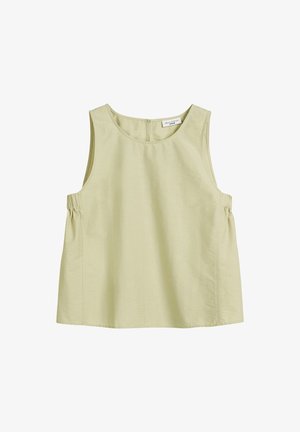 Lichtgroene mouwloze top met een ronde hals, geplooide zijkanten en een relaxte pasvorm. Gemaakt van een gladde, lichtgewicht stof.