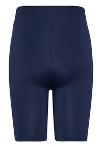 Granatowe, elastyczne szorty rowerowe z gładką teksturą i elastycznym paskiem w talii, zaprojektowane dla wygody i dopasowanego kroju.