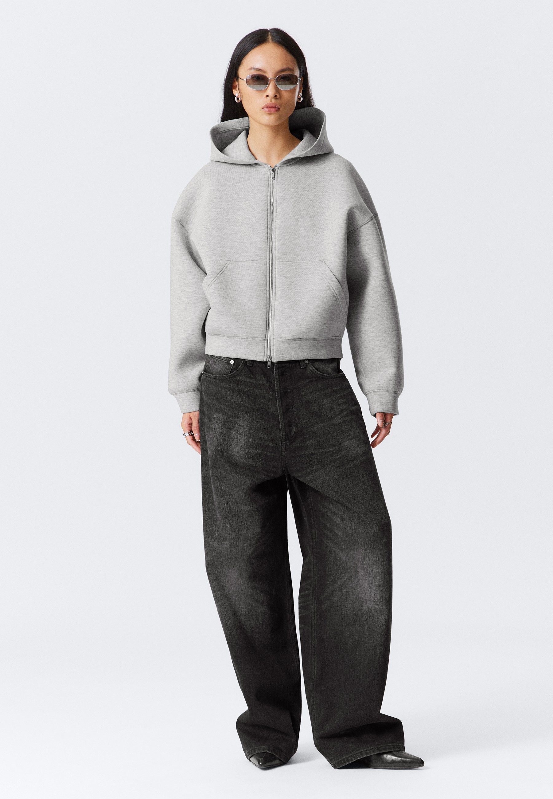 ★英国発*WEEKDAY*新作*スキューバZIPフーディ/GREY★ Weekday OVERSIZED SCUBA ZIP HOODIE - Zip-up sweatshirt