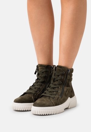 Lace-up ankle boots - bosco/beige