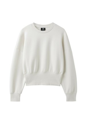 Stradivarius, CROPPED SWEATSHIRT WITH WIDE WAISTBAND - Sweatshirt - white