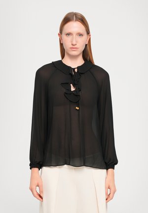 RUFFLE NECK  - Blus - black