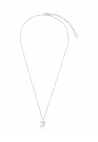 Collana in argento con ciondolo a forma di cuore, caratterizzato da un ritaglio a forma di pezzo di puzzle e dettagli incisi, lunghezza regolabile con chiusura.