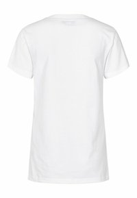Witte katoenen t-shirt, korte mouwen, ronde hals, gladde textuur, lichtgewicht stof, eenvoudig ontwerp, achteraanzicht, geen logo's of patronen.