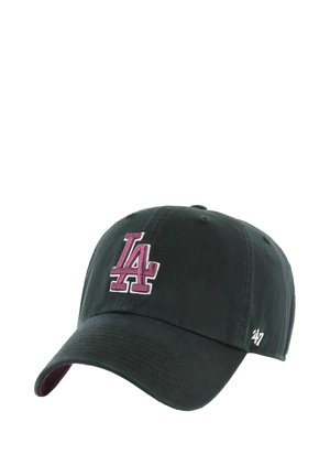 Casquette de baseball en coton noir avec un logo "LA" brodé bordeaux à l'avant et un petit logo "47" blanc sur le côté. Design structuré.