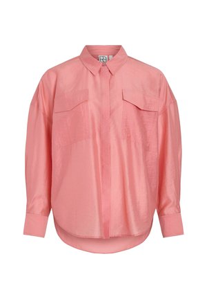 Rosa långärmad skjorta med knappar, två bröstfickor och klassisk krage, gjord av ett lätt, något glänsande tyg.