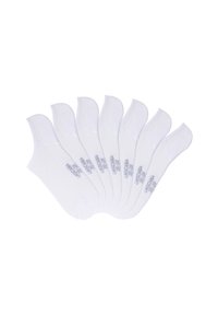 White ankle socks featuring a textured mesh design, with a reinforced toe and heel, and sizes labeled 35-38. Seven pairs included.