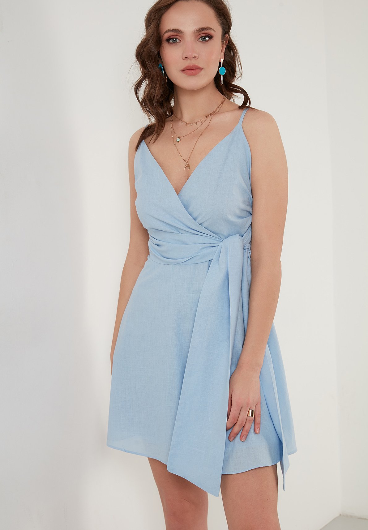 sachin and babi light blue dress Mini Blue Wrap Dress