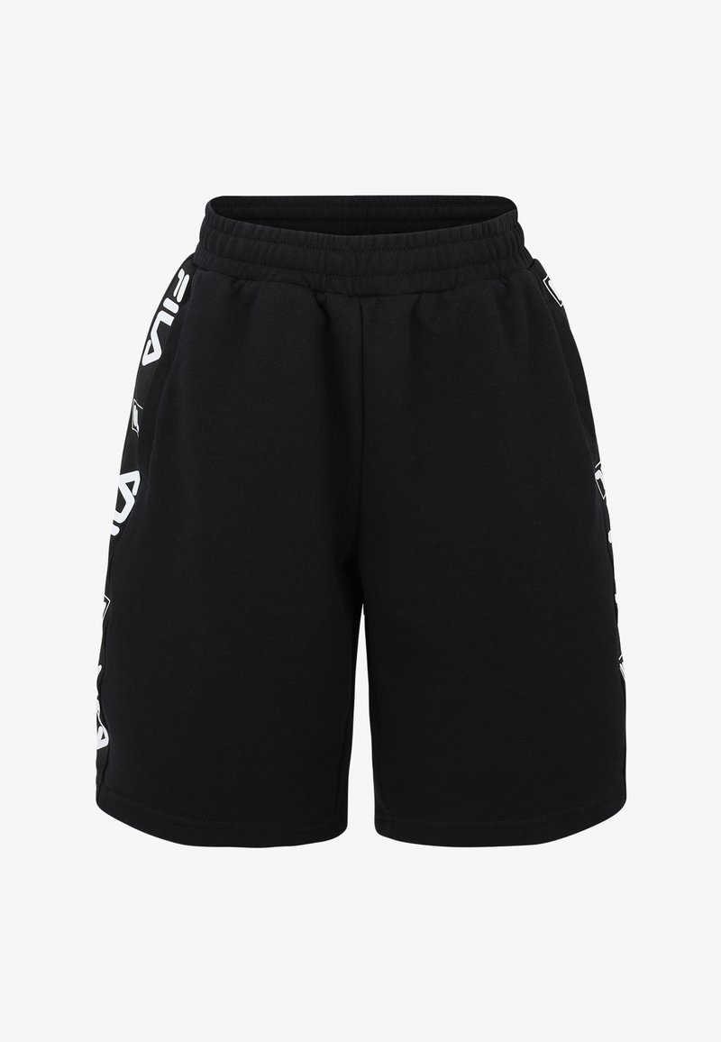 Svarta bomullsshorts med resårmidja, med vita varumärkesdetaljer på sidorna och en avslappnad passform.