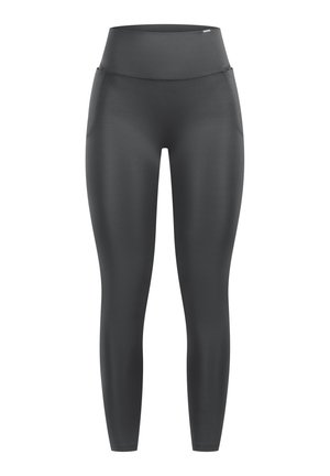 Graue Sportleggings mit hoher Taille, sanfter Textur, seitlichen Taschen und figurbetontem Design für uneingeschränkte Bewegungsfreiheit.
