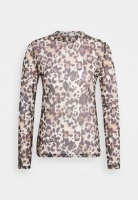 T-shirt à manches longues en tissu léger et extensible, avec un motif imprimé animal en nuances de beige, noir et marron. Encolure ronde et design ajusté.