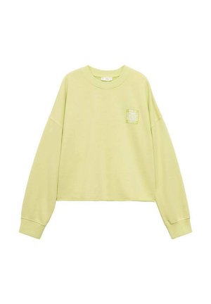 Cropped sweatshirt in light green, made from soft fabric. Features a small graphic on the chest and wide, relaxed sleeves.