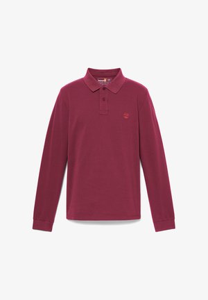 Bordeaux langemouwen polo-shirt van katoen, met een kraag, knoopsluiting en een klein reliëflogo op de linkerkant van de borst.