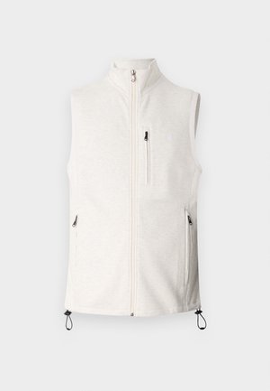 Helebeežiga ilma varrukateta vest, millel on kõrge krae, ees lukuga sulgumine ja lukuga taskud. Kaal on reguleeritavad nöörid allservas. Pehme tekstuur.