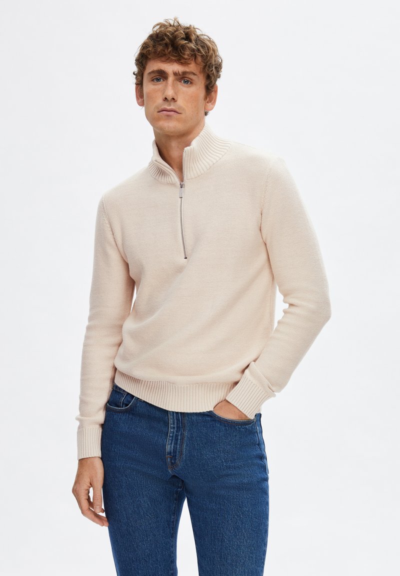 Selected Homme SLHAXEL HALF ZIP - Pulóver - oatmeal detail melange