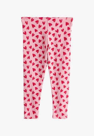 Rosa leggings med spredt rødt hjerte mønster, designet til børn.