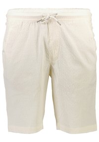 Lichtbeige zwemshorts van gestructureerde stof. Beschikt over een elastische tailleband met een trekkoord en zijzakken.