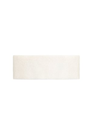 Wide beige fabric headband, soft texture, rectangular shape, no visible patterns or hardware. Suitable for various hair types.