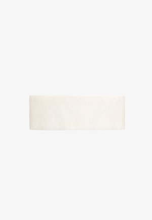 Wide beige fabric headband, soft texture, rectangular shape, no visible patterns or hardware. Suitable for various hair types.