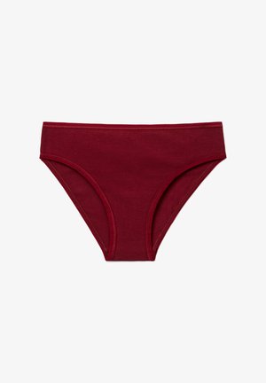 Bordeaux katoenen slip met een zachte textuur, hoge taille en elastische tailleband. Heeft een gematigde bedekking en naadloze randen.