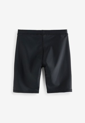 Sorte badeshorts med tætsiddende design, lavet af glat, elastisk materiale. Har en simpel taljebånd og fladlock-syning.