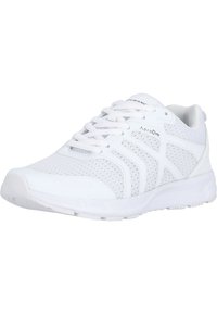 Witte sportieve schoenen van ademend mesh met een gewatteerde zool, met een slank ontwerp en subtiele accenten aan de zijkant.
