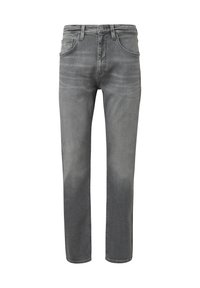 Grijze denim jeans met een rechte pijp ontwerp, voorzien van vijf zakken, een knoopsluiting en subtiele vervaging details overal.