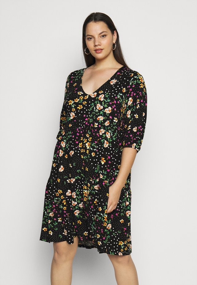 V NECK SMOCK FLORAL DRESS - Jerseykjoler - multi coloured