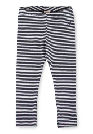 Gestreifte Leggings aus Baumwolle in Marineblau und Weiß. Sie verfügen über einen weichen, elastischen Bund und ein kleines Logo-Detail nahe des oberen linken Oberschenkels.