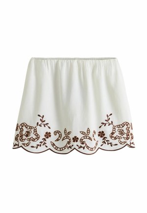 Next, PETITE FIT - BRODERIE SKORT - Fustă în formă de A - white chocolate brown