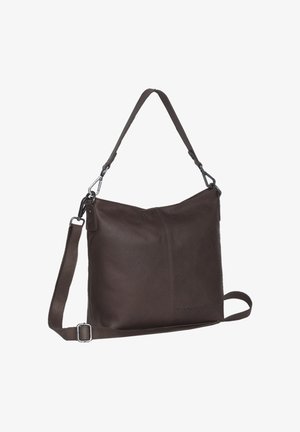 Braune Lederumhängetasche mit lässigem Design, einem verstellbaren Tragegurt und einer schlichten Silhouette, die mit minimalen Hardware-Akzenten versehen ist.