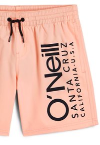 Pantaloni da bagno color pesco chiaro con cintura elastica, cordino nero e testo in bold di colore nero che recita "O'Neill SANTA CRUZ CALIFORNIA U.S.A.".