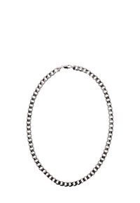 Sølv metal kædehalssmykke med tykke led, der har et afrundet design og en sikker lås, der fremviser en skinnende, poleret overflade.