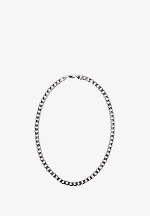 Silberne Metallkette mit dicken Gliedern, die ein abgerundetes Design aufweist und einen sicherenverschluss bietet, mit einer glänzenden, polierten Oberfläche.